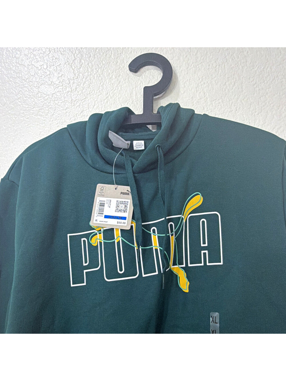 PUMA Green Essentials Graphic Logo Pullover Hoodie Fleece Cotton Men's XL